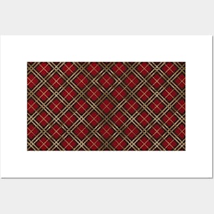 Pretty Simple Check Pattern Stripes Dark Red Shades of Gold Posters and Art